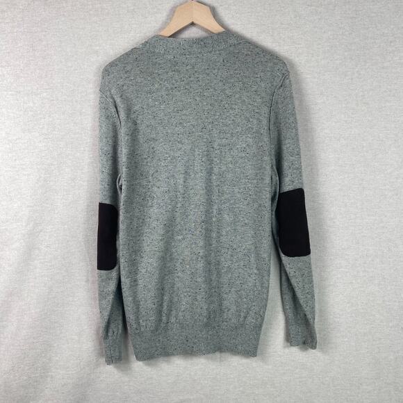 Thomas Parker Mens Cardigan Sweater Size Medium Suede Elbow Patches Grandpacore - Picture 8 of 11